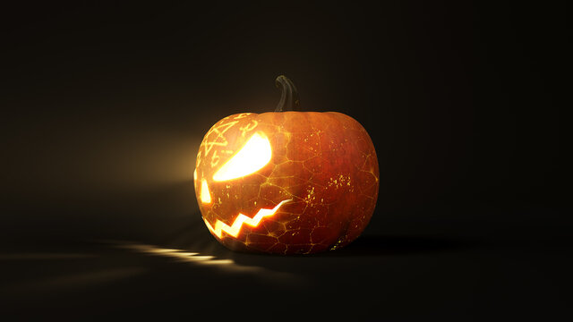 conjured Halloween pumpkin with glowing eyes. 3d illustration, suitable for halloween themes.