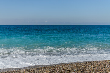 Seaside with pebble stone beach
