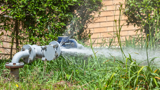 Water Valve Meter High Pressure Pipes Leaking Spray Outdoors