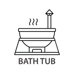 Bath tub on firewood linear icon. Outline simple vector of outdoor vat with hot water. Contour isolated pictogram on white background