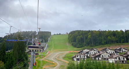 Obraz premium Lift in the off-season at a ski resort. Active recreation and sports concept