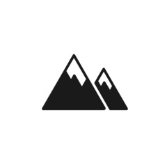 Isolated black icon of mountain on white background. Silhouette of mountain peaks. Logo flat design. Mountain sport.