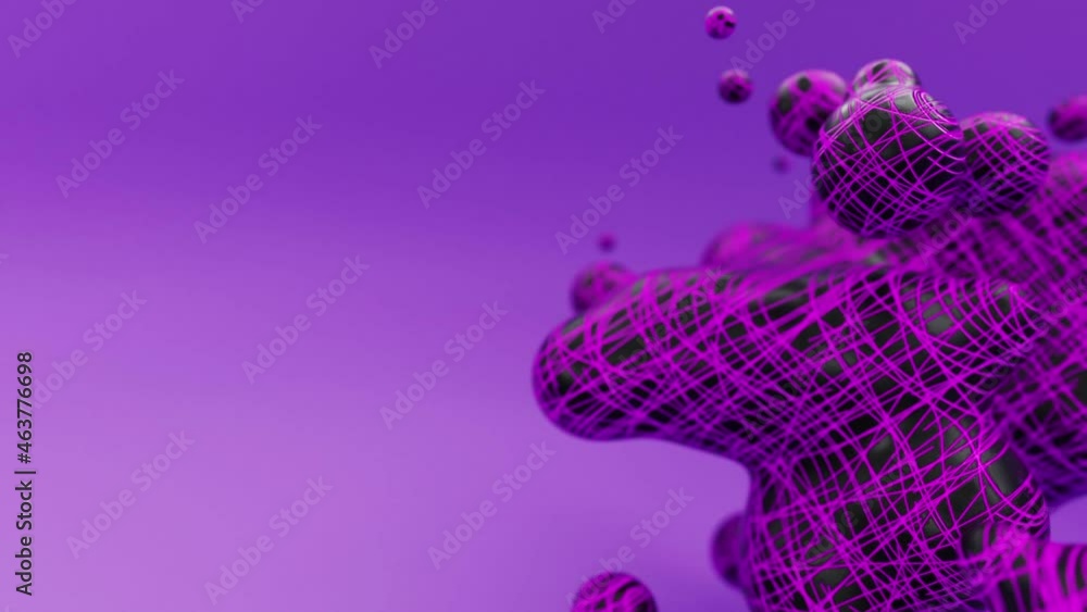 Poster liquid animated metaball with grid pattern or organic floating spheres blobes drops or bubbles 3d re
