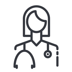 Black linear medical icon of a doctor isolated on transparent background