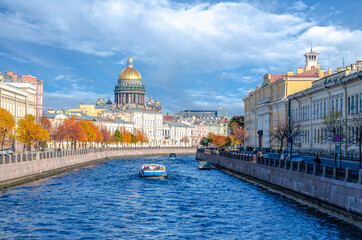 Autumn Petersburg. St. Isaac's Cathedral and Moyka river, Saint Petersburg, Russia