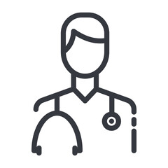 Black linear medical icon of a doctor isolated on transparent background