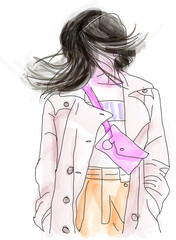 wind in your hair on a windy autumn day, fashion, vector illustration