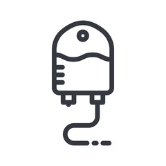 Black linear medical icon of drop counter isolated on transparent background