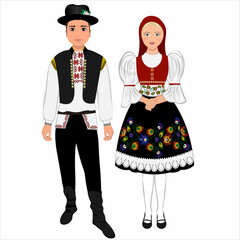 Woman and man in folk national Czech costumes. Vector illustration - obrazy, fototapety, plakaty