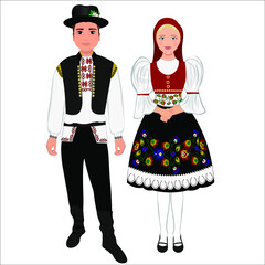 Woman and man in folk national Czech costumes. Vector illustration