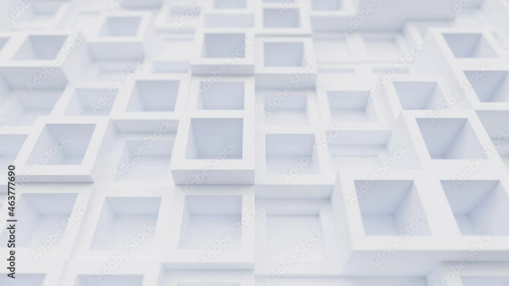 Poster geometric white light clean cube background with square shapes, seamless looping animated architectu