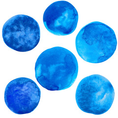 Blue watercolor round spots. Hand drawn abstract elements for design card, poster, logo, invitation.