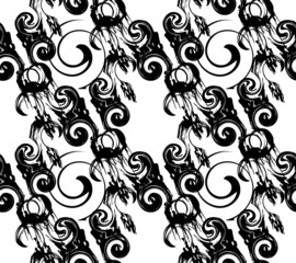 Seamless abstract pattern. Black and white curls. 