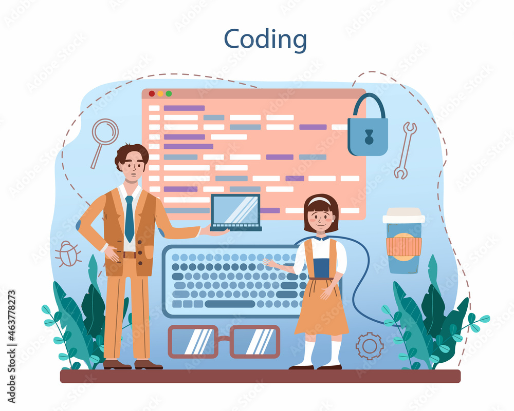 Poster it education concept. students learn programming, write software