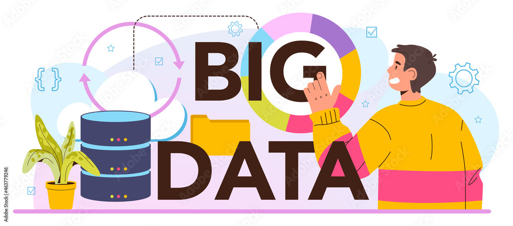 Poster big data typographic header. big data from different sources chart