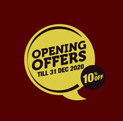 Opening offers stickers. 10 percent off vector.