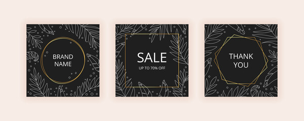 Set of Editable abstract square banner template.