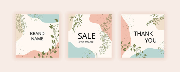 Set of Editable abstract square banner template.