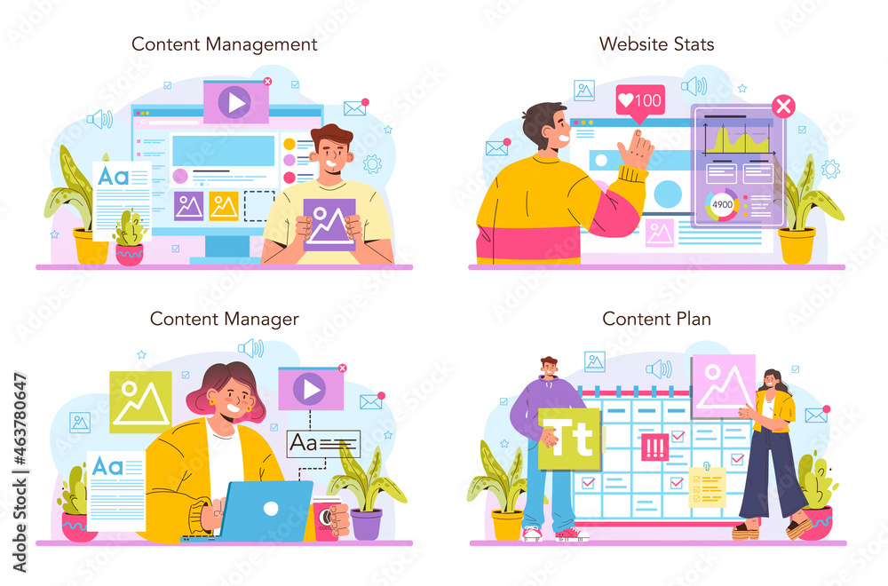 Canvas Prints content manager concept set. idea of digital promotion strategy and content