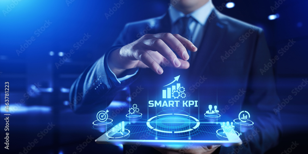 Poster smart kpi key performance indicator business technology concept.