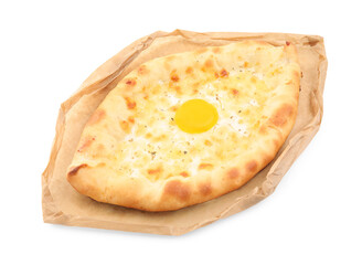Fresh delicious Adjarian khachapuri isolated on white