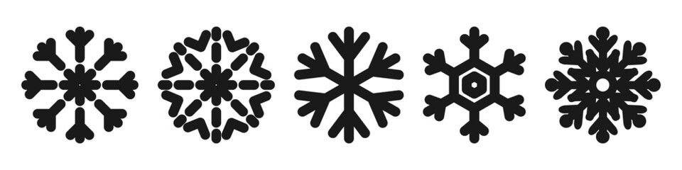 Snowflakes. Set of winter black Snowflakes in flat design. Vector illustration
