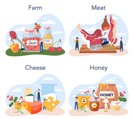 Obraz premium Farm product set. Farming food production. Village groceries. Agriculture