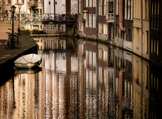 Amsterdam Canal Reflections of buildings and a boat