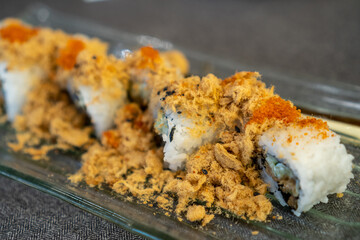 Sushi on glass plate