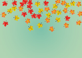 Fototapeta na wymiar Yellow Leaf Background Green Vector. Foliage Pattern Design. Brown Isolated Leaves. Flying Floral Template.