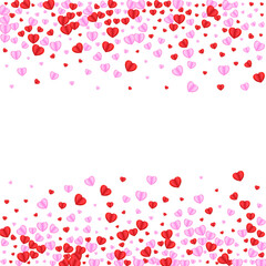 Violet Confetti Background White Vector. Decor Frame Heart. Red Anniversary Texture. Tender Heart Romantic Illustration. Fond Color Backdrop.