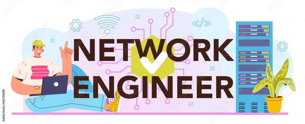 Poster network engineer typographic header. specialist setting up