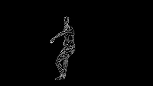 Quarterback Pass. MMA Kick. Baseball Pitching. 3D animation. Hologram. Grid texture. Neon lighting.
