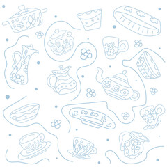 A simple, elegant and stylish pattern of modern hand-painted ceramic tableware on a white background. Vector