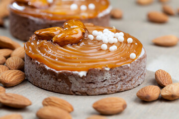 dessert made of dough and dairy products in caramel