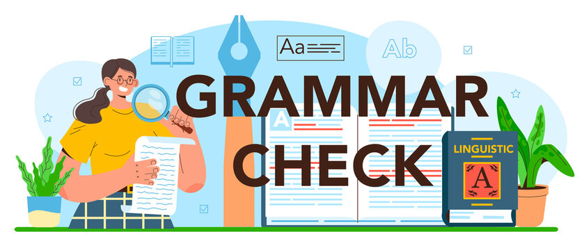 Grammar check typographic header. Printing house technology process