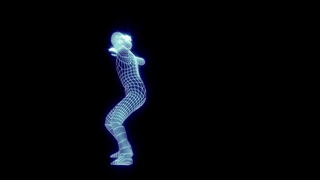 Quarterback Pass. MMA Kick. Baseball Pitching. 3D animation. Hologram. Grid texture. Neon lighting.
