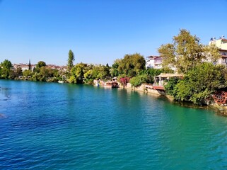 Obraz premium City of Manavgat. The Manavgat River. Melas. Turkey. River view in the city center