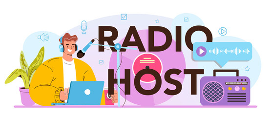 Radio host typographic header. Idea of news broadcasting in the studio