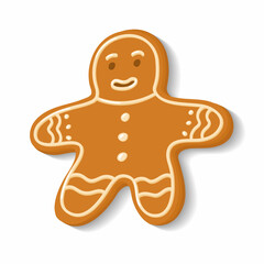 Gingerbread in the sandman form. Flat style in Vector illustration. Isolated on white background. Home bakery, cooking, ornamented cookies, Christmas sweets. Clip art for hand made pastry.