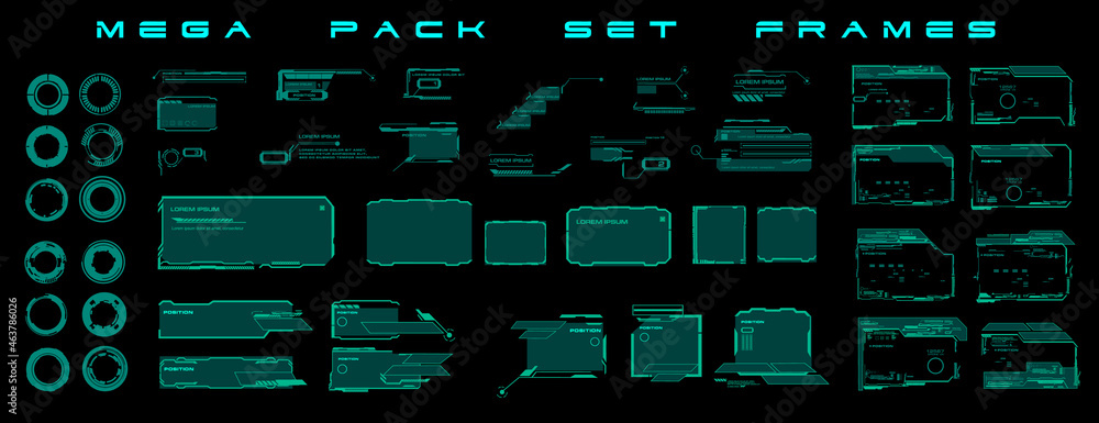 Poster modern futuristic digital frames for games. set of futuristic green frames, dialog boxes. elements f