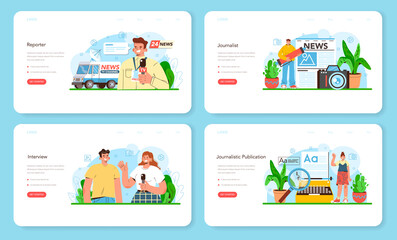 Journalist web banner or landing page set. Newspaper, internet and radio