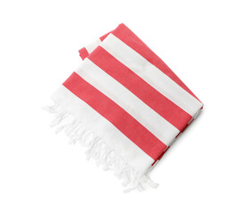 Fototapeta na wymiar Folded striped beach towel isolated on white, top view