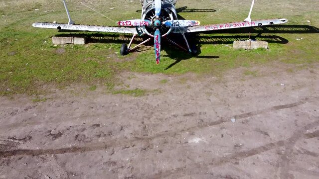 Abandoned plane full of graffiti near Varna, Bulgaria - drone fly-over
