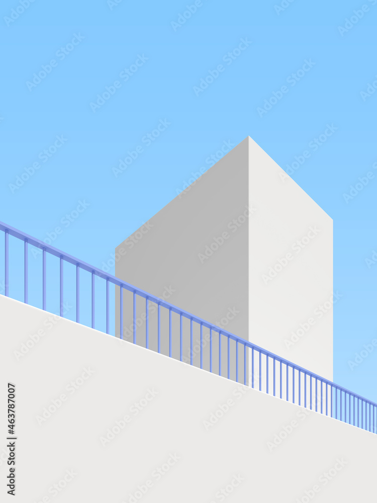 Poster 3d illustration of abstract building background, minimal architecture poster.