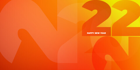 2022. Happy New Year. Design orange templates with logo 2022. Minimalist background for banner, cover, poster
