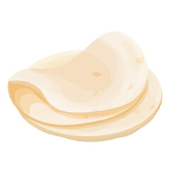 Lavash, tortilla. Mexican cuisine ingredient in cartoon style isolated on white background. Fast food, traditional bread.