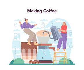 Barista concept. Bartender making a cup of hot coffe. Coffeehouse