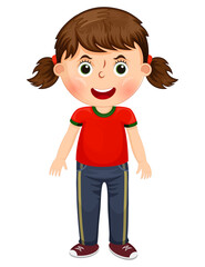 Cute cartoon girl standing and smiling vector illustration
