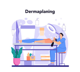 Salon dermaplaning procedure. Cosmetology face shaving procedure